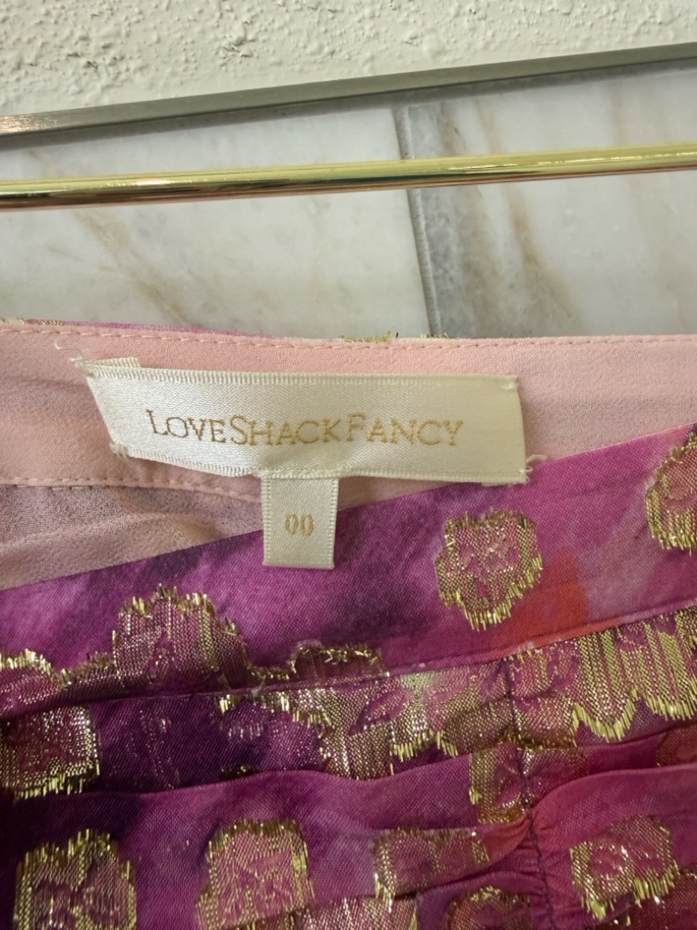 LoveShackFancy Moe Metallic Pink Ruffle Mini Skirt - Picture 4 of 5